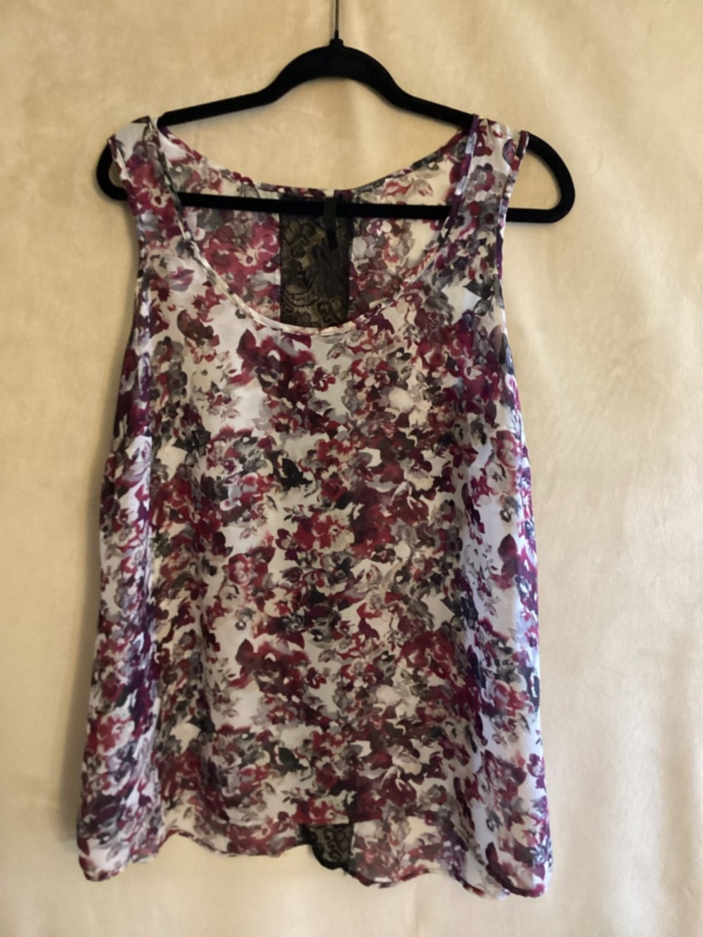 Maurices Floral Lace-Back Sleeveless Tank - White and Purple Multi